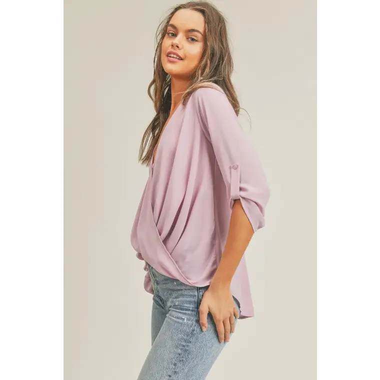 Tab Sleeve Surplice Top Top