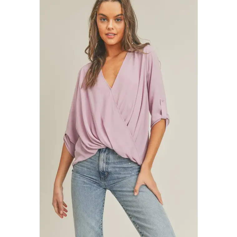 Tab Sleeve Surplice Top Top