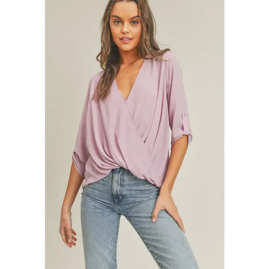 Tab Sleeve Surplice Top Top