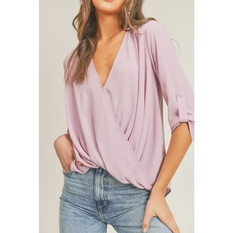 Tab Sleeve Surplice Top MAUVE Top