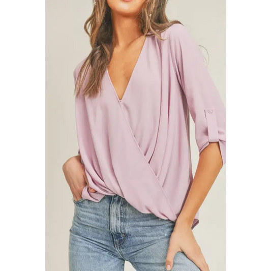 Tab Sleeve Surplice Top MAUVE Top