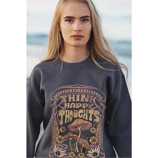 tHINK HAPPY THOUGTHS GREY Graphic Tee