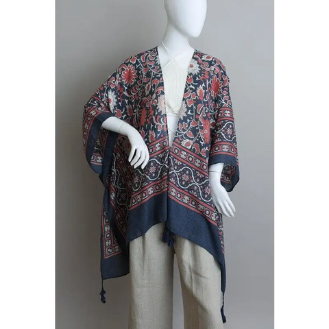 Touch of Morroco Tapestry Tassel Kimono Blue One Size