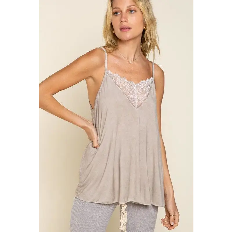 V-camisole Tank with Lace on Front Top