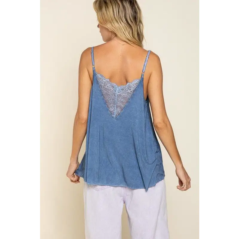 V-camisole Tank with Lace on Front Top