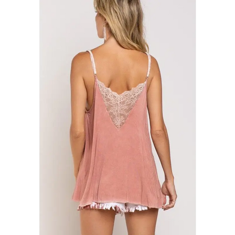 V-camisole Tank with Lace on Front Top