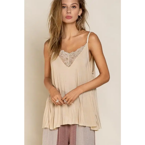 V-camisole Tank with Lace on Front Top