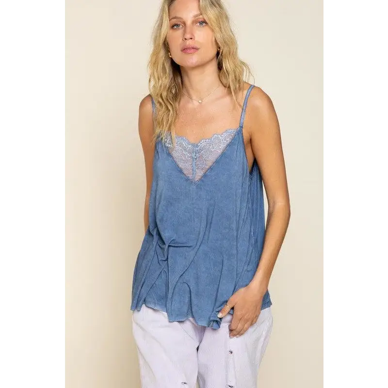 V-camisole Tank with Lace on Front Top