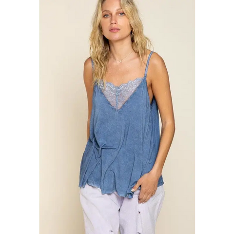 V-camisole Tank with Lace on Front Top