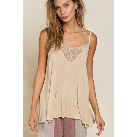 V-camisole Tank with Lace on Front Top