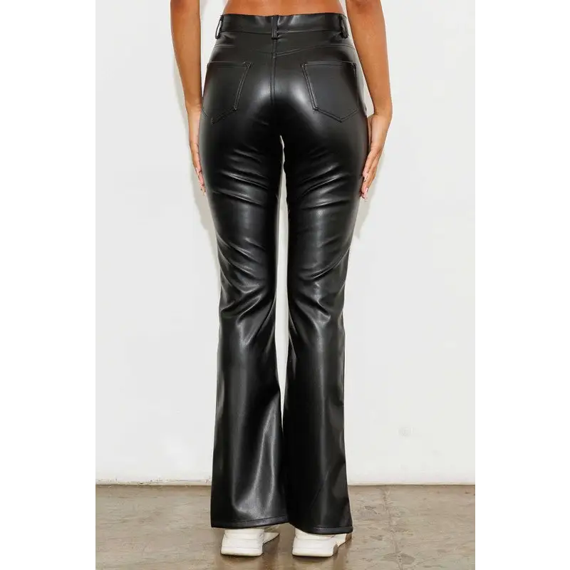 Vegan Leather Front Slit Bootcut Pants Pants