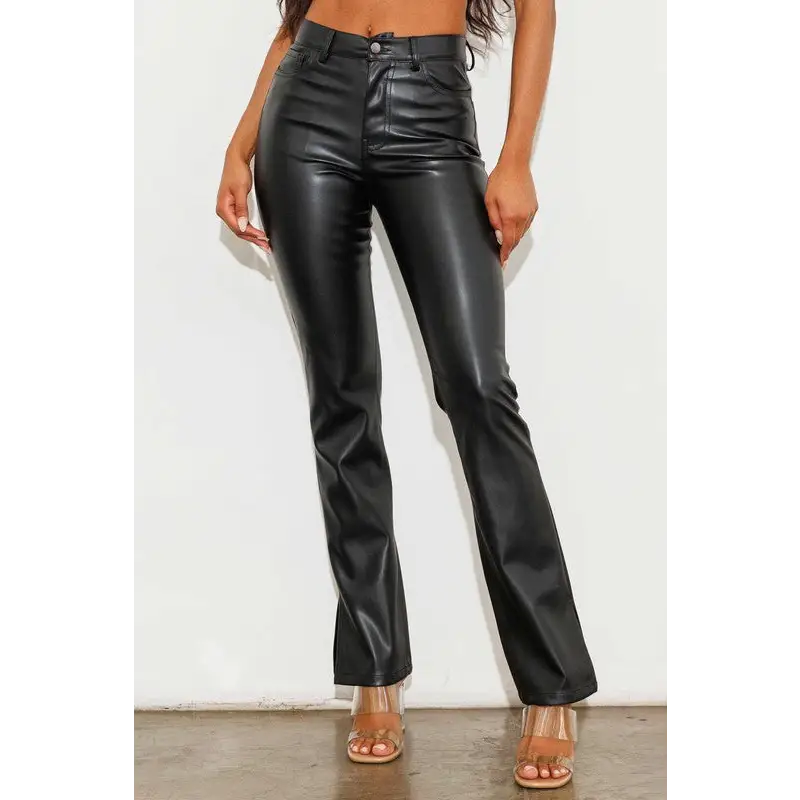 Vegan Leather Side Slit Bootcut Pants Pants