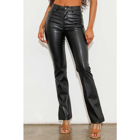 Vegan Leather Side Slit Bootcut Pants Pants