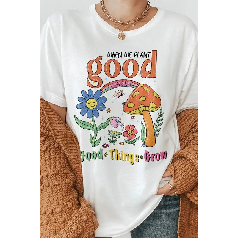 When We Plant Good Seeds, Retro Graphic Tee White Graphic Tee