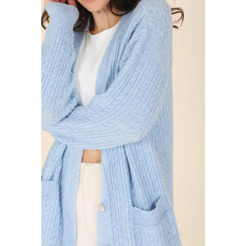 Wool blended cable knitted cardigan cardigan