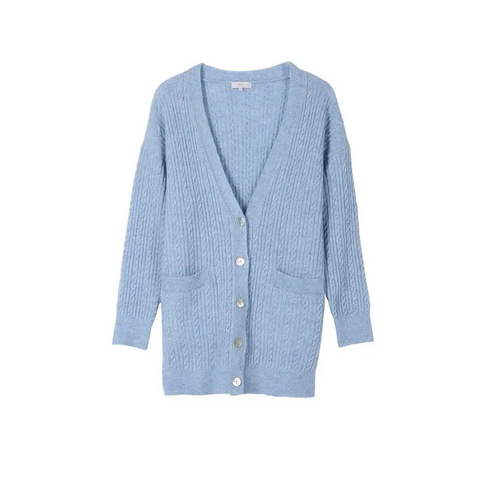 Wool blended cable knitted cardigan cardigan