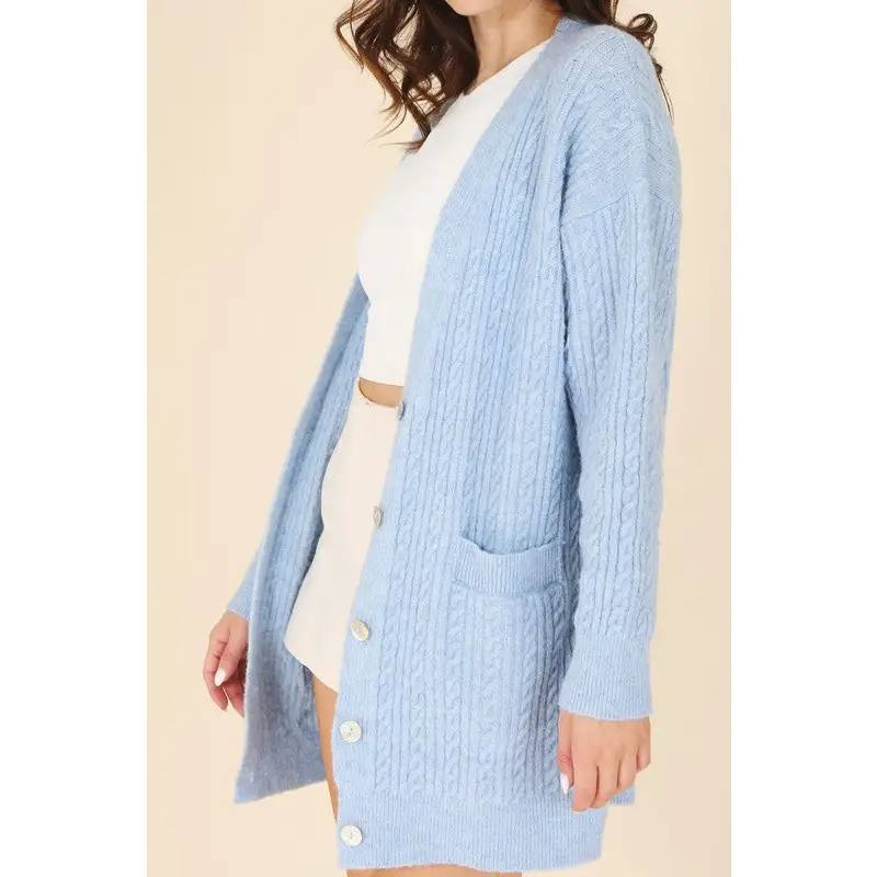 Wool blended cable knitted cardigan cardigan