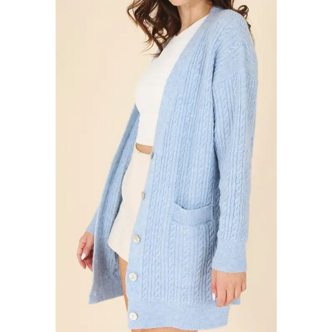 Wool blended cable knitted cardigan cardigan