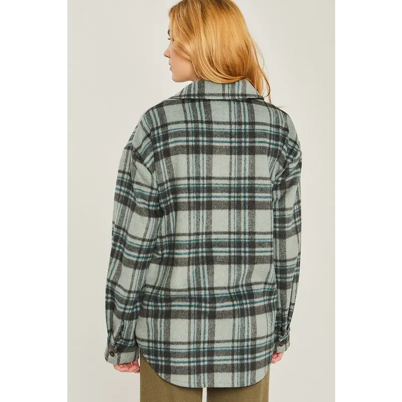 Woven Yarn Dye Long Sleeve Shacket Jacket