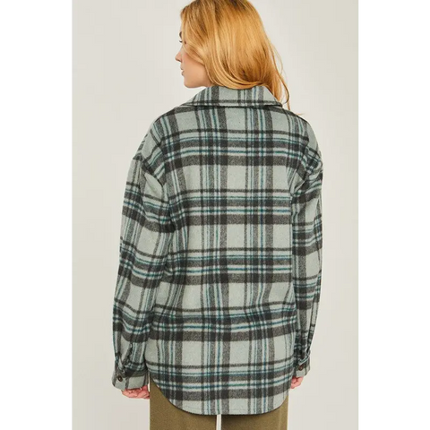 Woven Yarn Dye Long Sleeve Shacket Jacket